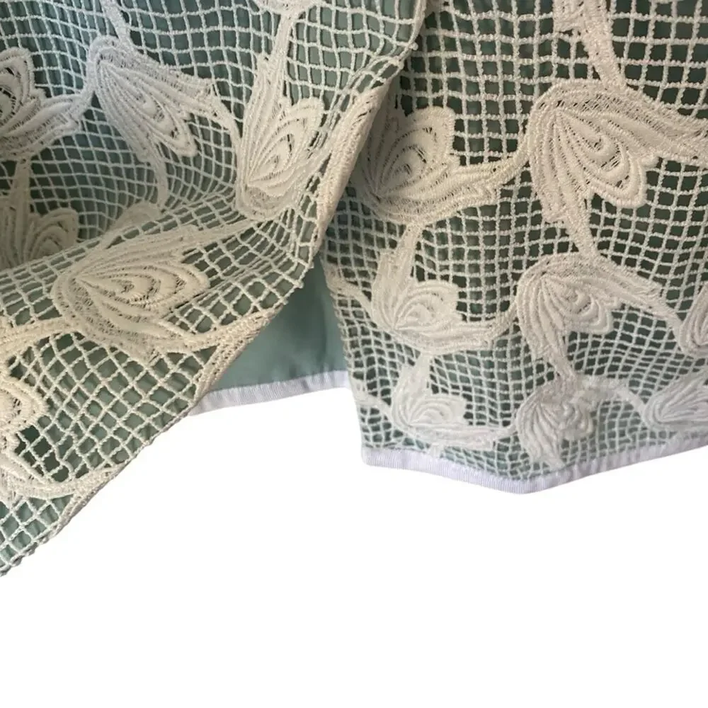 Tory Burch Brooklynn Lace Dress V-Neck size 6 White Sea Moss Green Lining - Picture 7 of 8